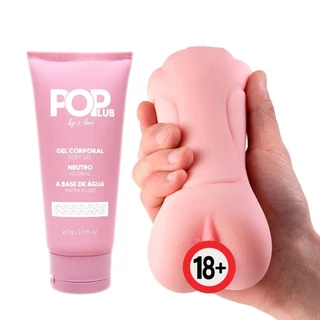 KIT Lubrificante Intimo + Masturbador Masculino Buceta com Orifício Penetrável Vagina Silicone Macio e Relevos Massageadores e Textura Interna Para Orgasmo