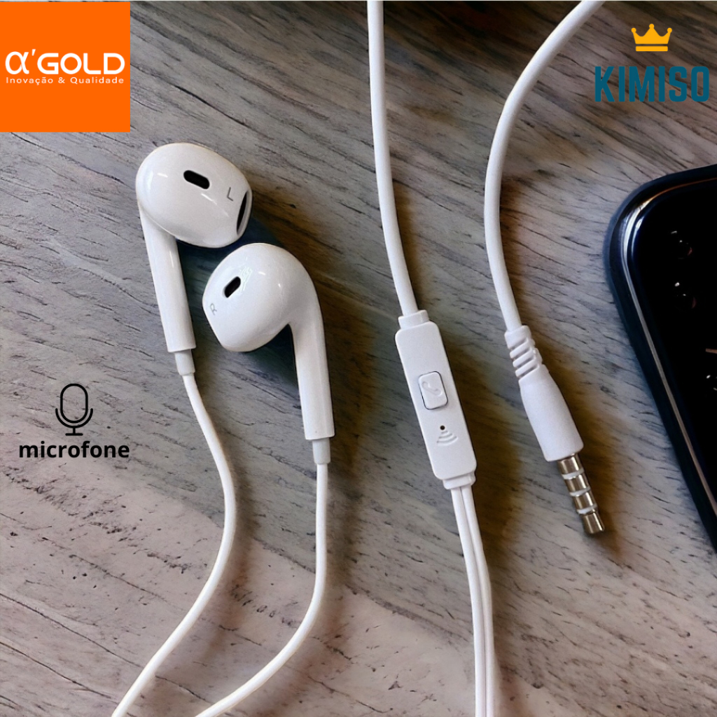 Fone de Ouvido Iphone com Fio com Microfone P2 Extra Bass Alta Qualidade Agold