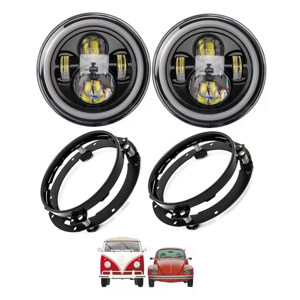 Par Farol Led Projetor Fusca Kombi Opala Chevette C10 Angel Eyes Carro Caminhão + Par Suporte Universal
