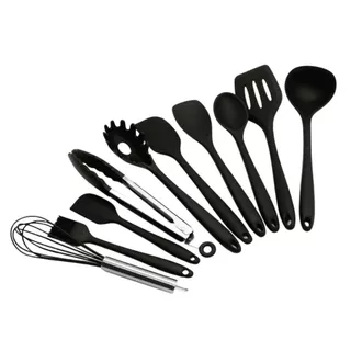 Kit Utensilio de Cozinha 100% Silicone Colheres Escumadeira Pegador de Macarrão Prático