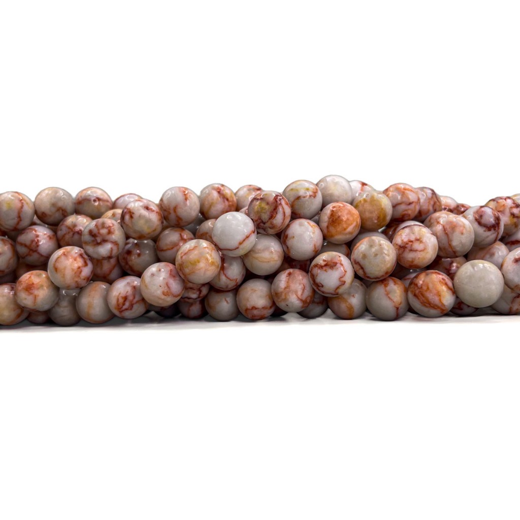 1 Filo Di 38 Perle Di Diaspro (Jaspe) 10mm – Forma Rotonda – Colore Grigio E Rosa