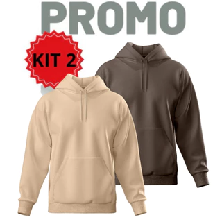 Kit 2 Moletons Unissex Lisos Modelo Canguru Com Capuz Masculino E Feminino