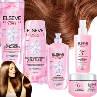 Kit Elseve Glycolic Gloss Loreal Paris Ácido Glicólico Elixir Prolongador Brilho Efeito Espelhado
