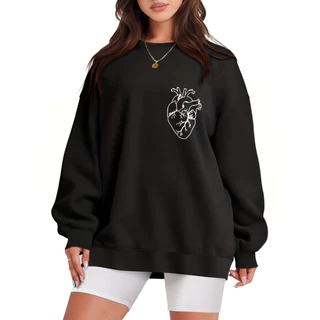 Moletom Canguru Careca Blusa Feminina Coração Gola Redonda Flanelado Com Capuz Algodão