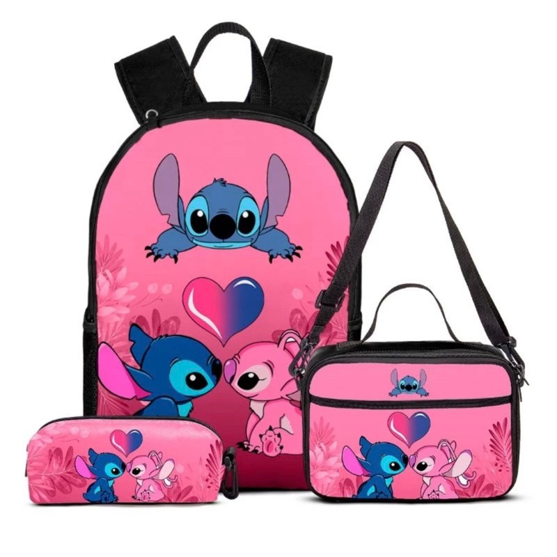 Kit 3 em 1 Mochila Escolar Infantil Lilo E Stitch + Lancheira + Estojo