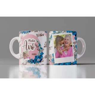 Caneca Xícara Aniversário Feliz Aniversário Avó Personalizada Com FOTO E NOME Vó - OFERTA RELÂMPAGO!