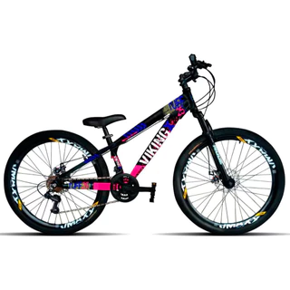 Mountain bike VikingX Tuff 25 aro 26 13" 21v freios de disco mecânico cor preto/rosa