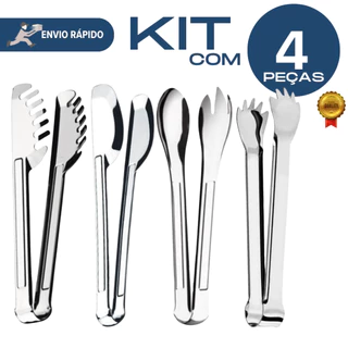 KIT UTENSÍLIOS DE COZINHA 4 PEÇAS 100% AÇO INOX PEGADORES DE MASSA SALADA UNIVERSAL GELO MULTIUSO CARNES E FRIOS