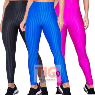 Kit 3 Calças Legging 3D Academia Cintura Alta