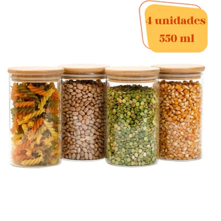CONJUNTO DE POTE HERMÉTICO COM TAMPA DE BAMBU 550 ml Armazenamento de Alimentos