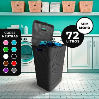 Cesto Para Roupa Suja Retangular 72 Litros Rattan Com Tampa Multiuso Organizador Lavanderia Quarto