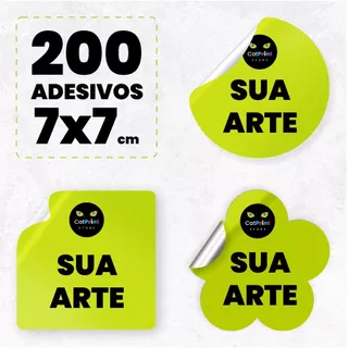 200 Etiquetas Adesivos Rótulos 7x7 cm Redondo / Quadrado / Personalizado