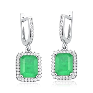 Brinco Feminino de Prata 925 Retangular com zircônia Verde em Oferta na Shopee