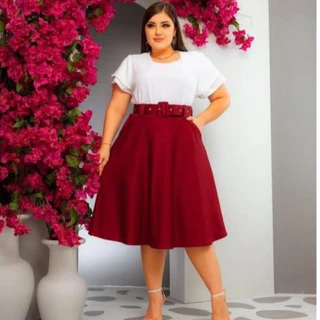 Saia Gode Rodada Midi Com Cinto e Bolso Moda Evangelica Moda Modesta Jovem