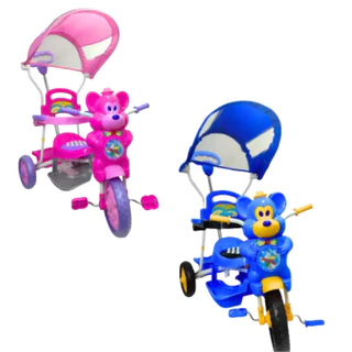 Triciclo Passeio Divertido Ursinho Com Capota Infantil Empurrador Luz E Som Motoca Dm Toys