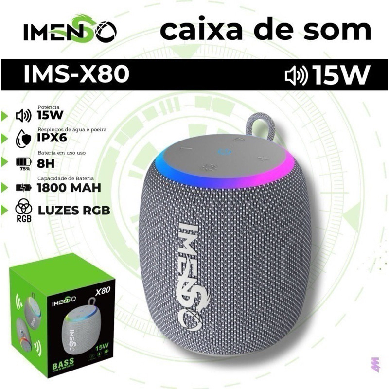 caixa de som original IMS-X80 Caixa de Som 15W IPX6 Luzes RGB