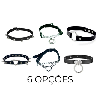 Choker Coleira Gargantilha Couro Argola Corrente ESCOLHA A SUA