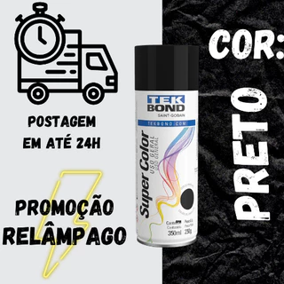Kit 10 Tinta Spray Preto Fosco Super Color Uso Geral 350ml/250g Tek Bond Atacado