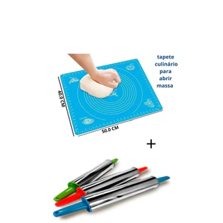 Tapete de silicone culinario 50x40 cm + Rolo De Massa Ajustável Em Aço Inox 39cm