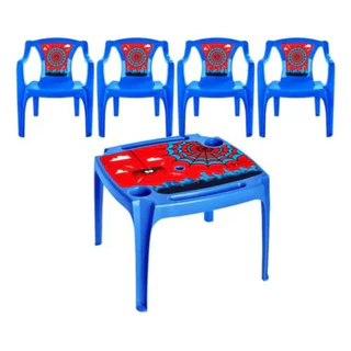 Kit Mesa com 4 Cadeira Infantil Homem Aranha / Mulher Maravilha