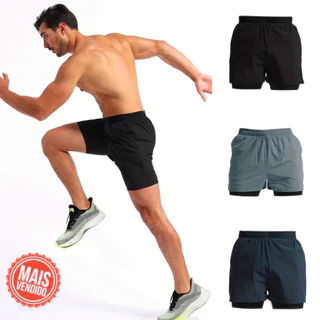 Kit 3 Bermuda 2 em 1 Com Short Interno Térmico Masculino Para Treinar Short Compressão Com Bolso Interno