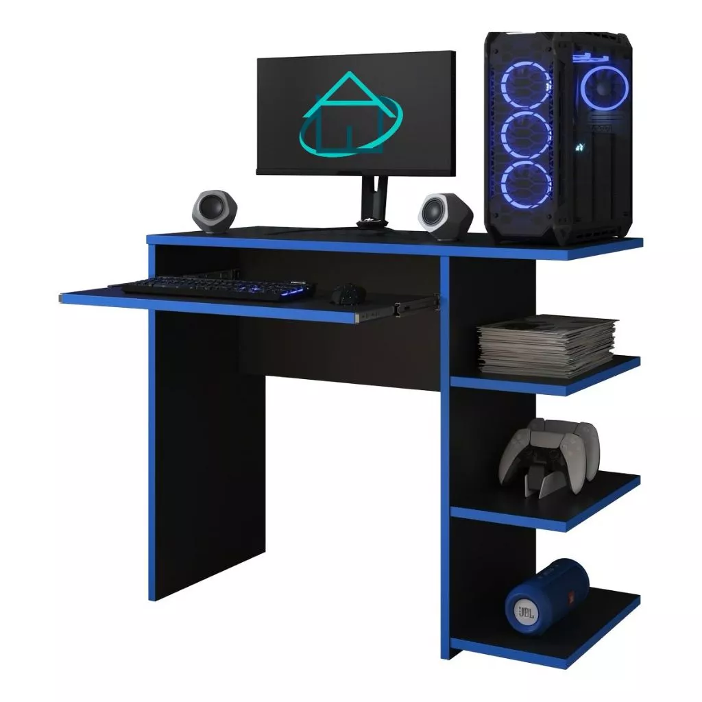 Mesa Escrivaninha Para Computador Escritório Pc Gamer RTX (Preto/Azul)