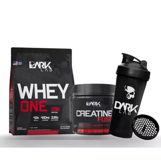 Whey Protein One Refil 900g + Creatina Monohidratada Fuse 150g + Coqueteleira Caveira Preta 700ml Dark Lab