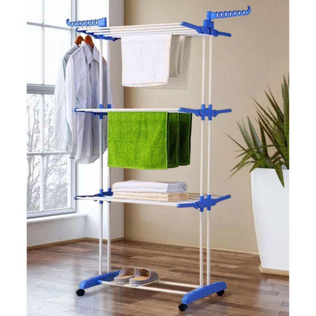Varal Chão 3 Andares Roupa 4 Rodas Dobrável Reforço
