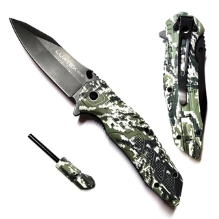 Canivete semi automático Camuflado Tático com Pederneira Magnésio e Apito Para Pesca Camping D03