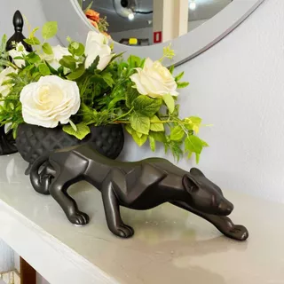 Pantera Ataque P Preto Fosco Escultura Decoração Luxo Escritório Casa