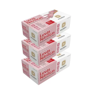 KIT COM 3CX Luva Nitrilica Sem Pó Rosa - PP/P/M - Caixa C/100 Und - Descarpack