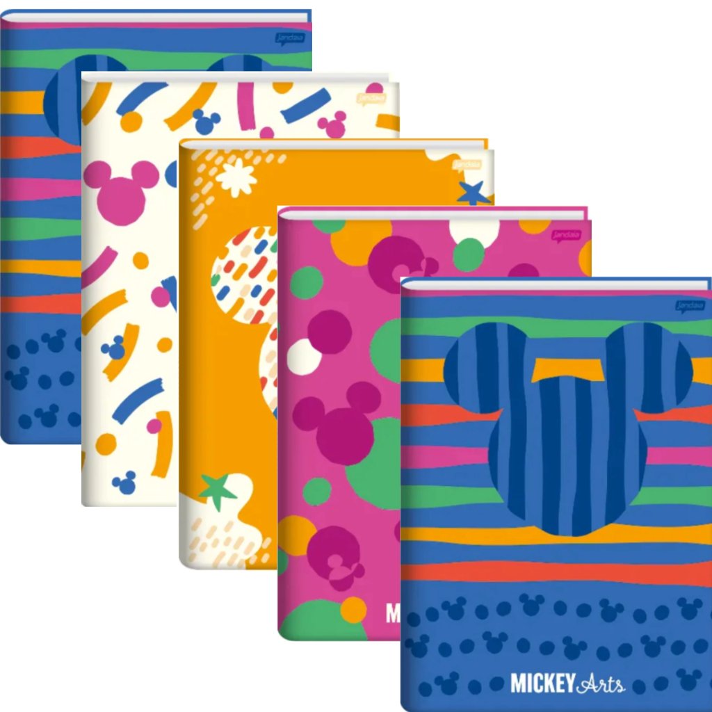 KIT 5 CADERNOS MICKEY ARTS 80 FOLHAS CADA BROCHURA JANDAIA CAPA DURA PAUTADO 140X200MM