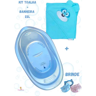Kit Toalha de banho Bichinhos + Banheira de Bebe 22L Design Anatômico + Saboneteira Menina e Menino em Oferta na Shopee