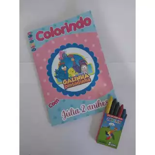 15-25-35-45 Livrinho de colorir Personalizado 10X15, com mine giz de cera lembrancinha, Festa Papelaria