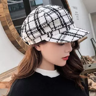 Boina inglesa feminina gorro cap de lã acrílica xadrez com forro ref. S-0365 boné chapéu de inverno