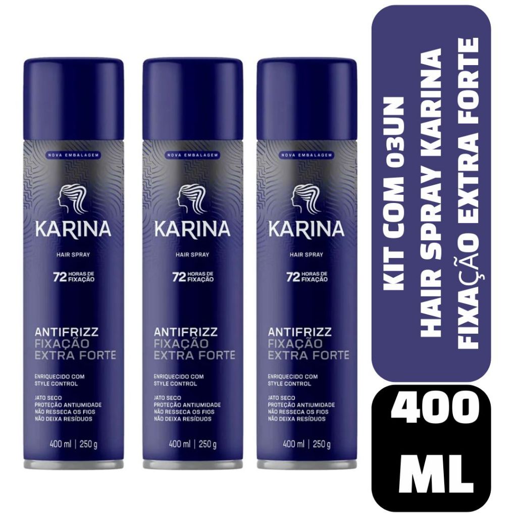 Kit com 03un Hair Spray Karina Fixação Extra Forte - 400ml