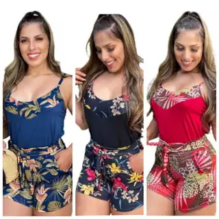 Kit 3 conjuntos feminino Blusa + Short Tamanho G GG