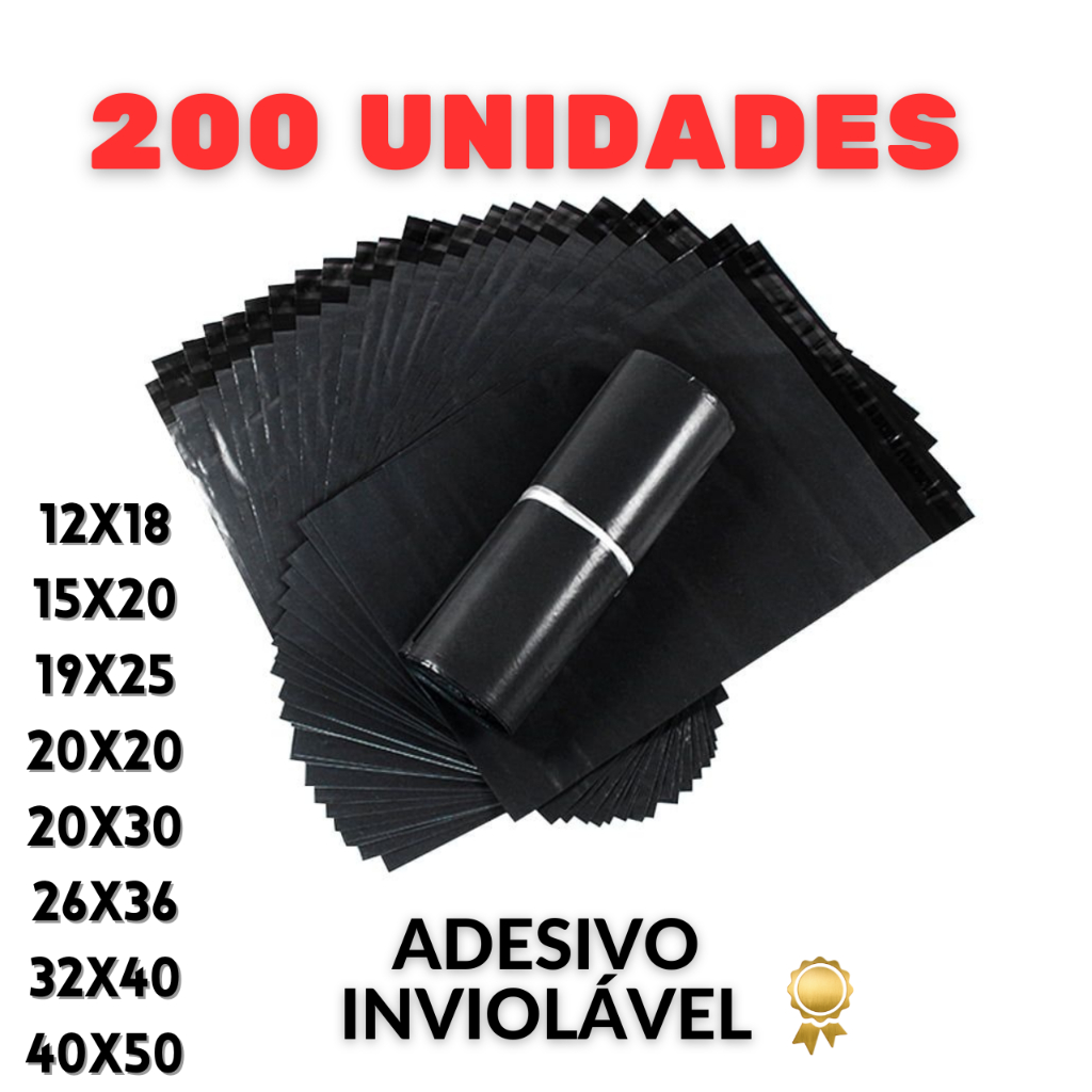 200 Unidades Envelope De Segurança Aba Adesiva Embalagem Correio Ecommerce Saco Adesivado