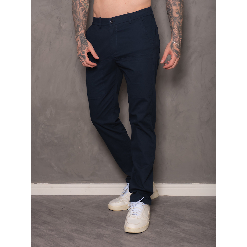Calça casual masculina com bolso duplo elástico na cintura
