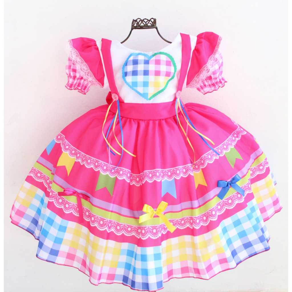 Quadrilha Infantil Festa Vestido Caipira Infantil Luxo Vestido Floral  Junino Pink Infantil Caipira Com Presilha De, image size:1024x1024