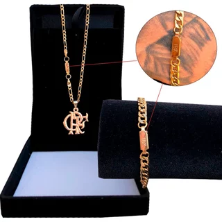 Pingente Flamengo Pulseira Grumet 5mm Conjunto de Corrente Moeda Antiga 5mm