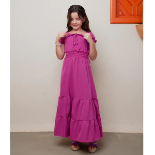 Vestido Juvenil Festa Midi Três Maria Fúcsia