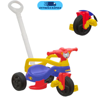 Motoca Triciclo Infantil Velotrol Masculino Com Pedal Apoio para Pés Empurrador e protetor