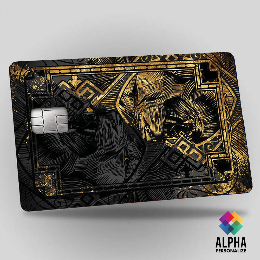 Adesivo para cartão de credito leão preto e dourado black para debito vale alimentação PREMIUM