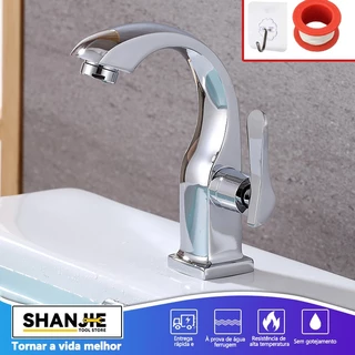 Torneira Banheiro Metal De Pia Com Furos De Cobre Curvado Para Banheiro