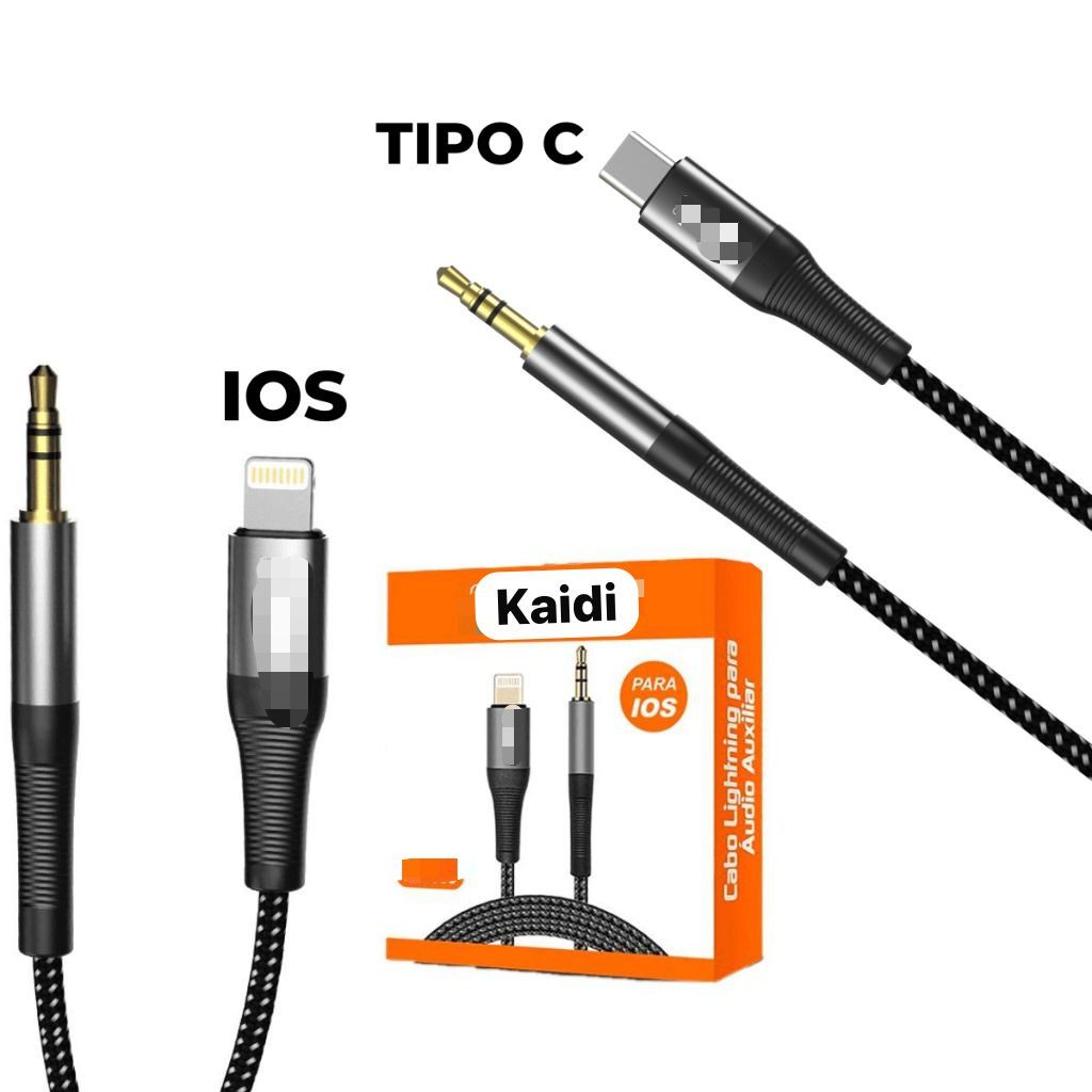 Cabo de Audio Lightning P2 Auxiliar Premium IOS Compativel Iphone e Tipo C Android