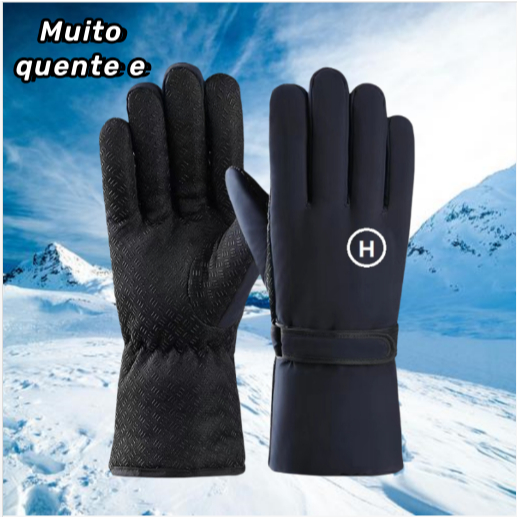 Luva motoqueiro inverno impermeável Preta Com Banho De PU