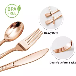 Kit 100 Talheres Luxo De Plástico De Ouro Rosa,50pcs Garfos+50pcs Facas
