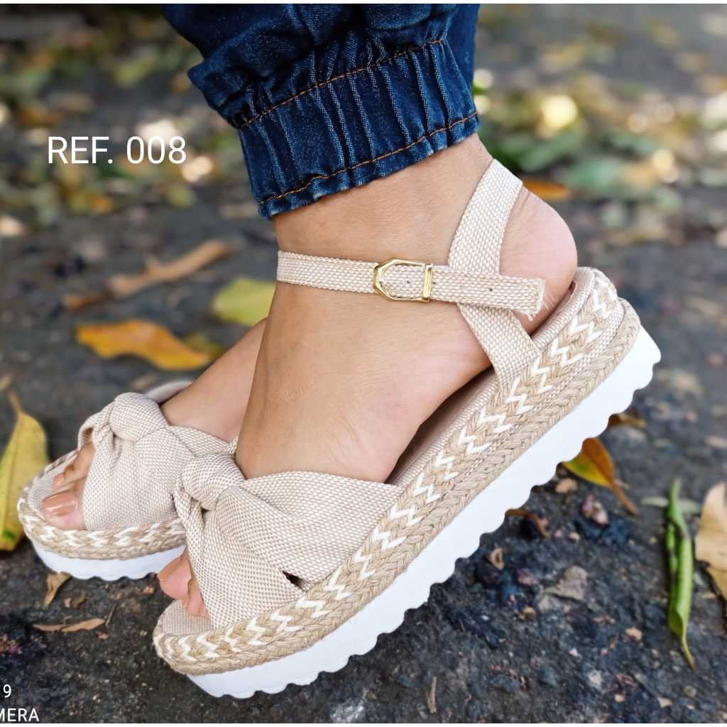 Sandália Feminina Fivela Anabela Flatform Tratorada Corda Plataforma