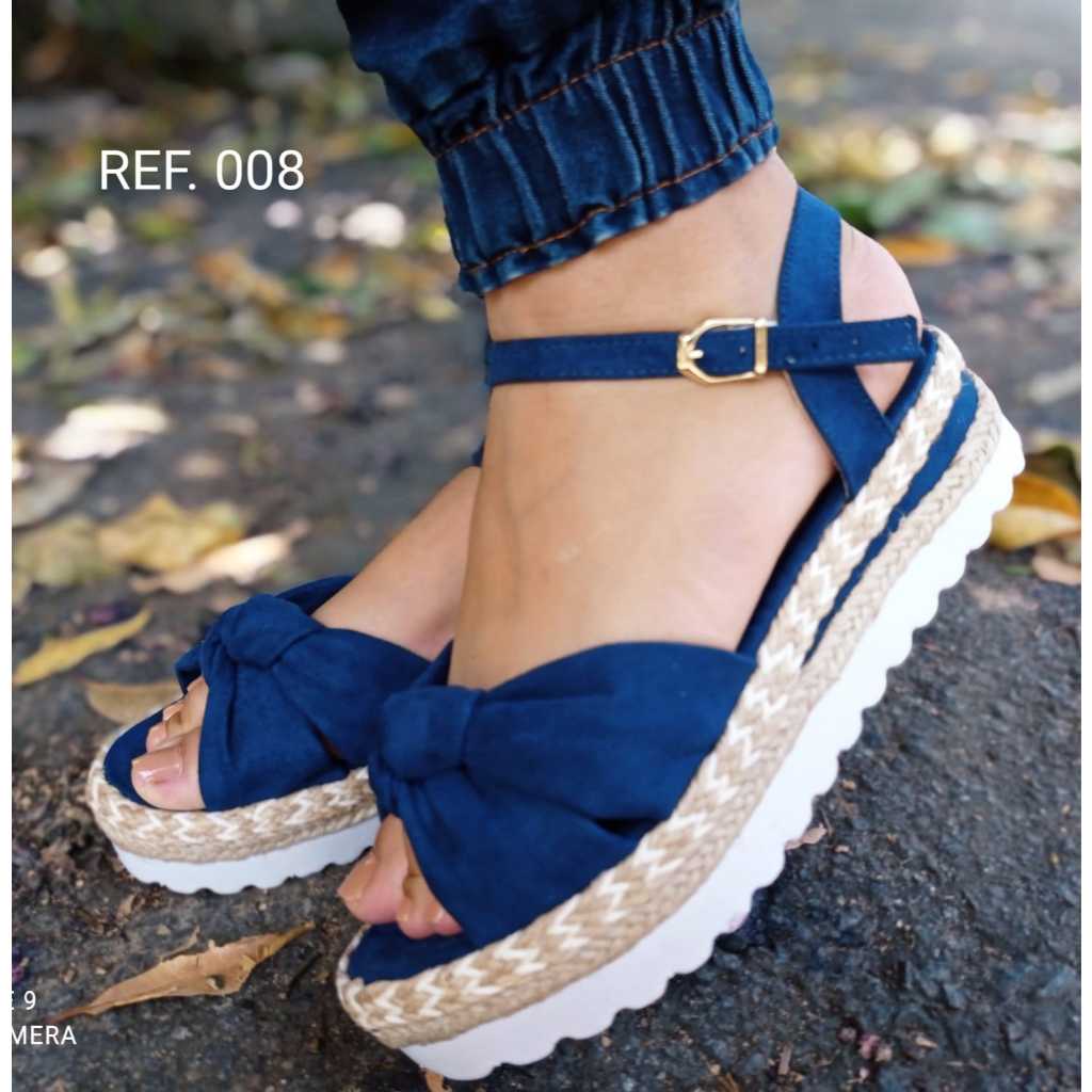 Sandalia Papete Feminina Casual Flatform Confort Laço Nó Corda